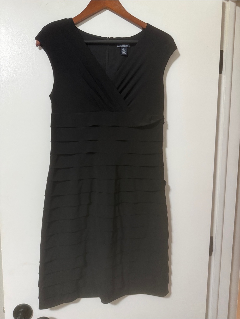 American Living Black Cap-Sleeve Tiered V-Neck Dress